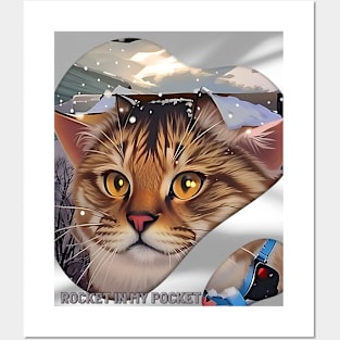 Rocket in my Pocket (kitty looking out snowy window) Posters and Art